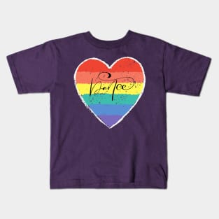 Vintage Rainbow Heart with Dance word in script dancer gift Kids T-Shirt